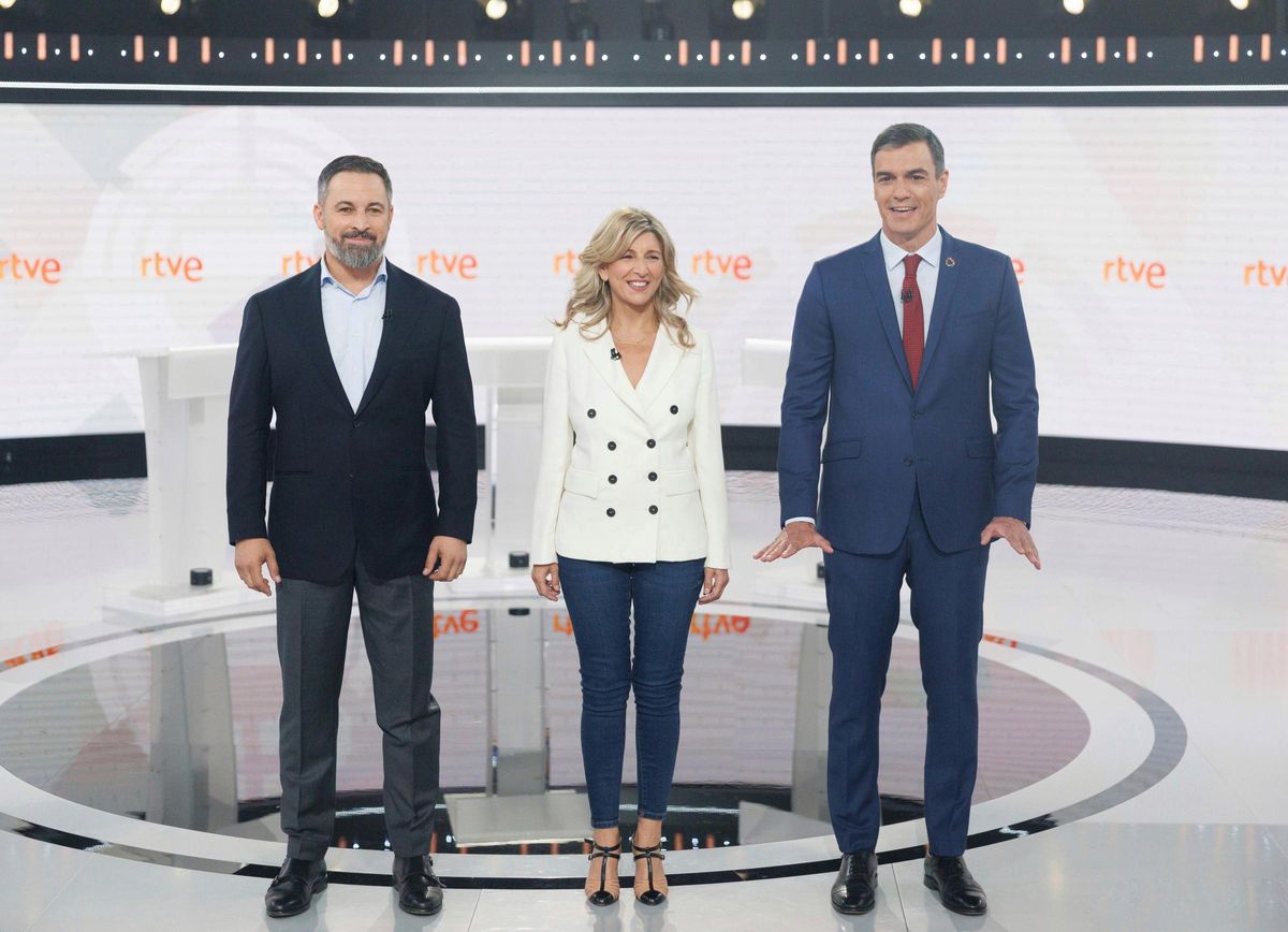 Abascal, Yolanda Díaz, Sánchez. Es fehlt: Feijóo.