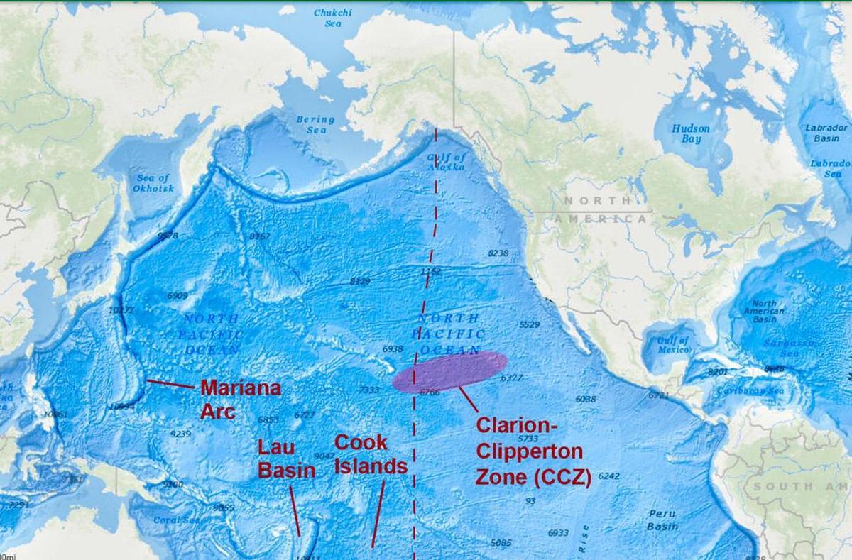 Localización de la Zona Clarion-Clipperton (CCZ) en el Océano Pacífico.