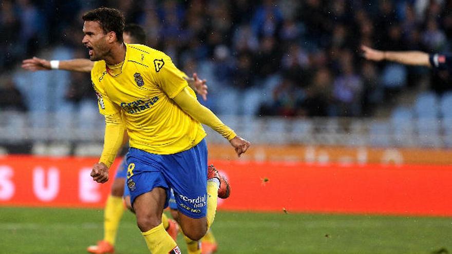 Willian José celebra el gol anotado ayer a la Real Sociedad.