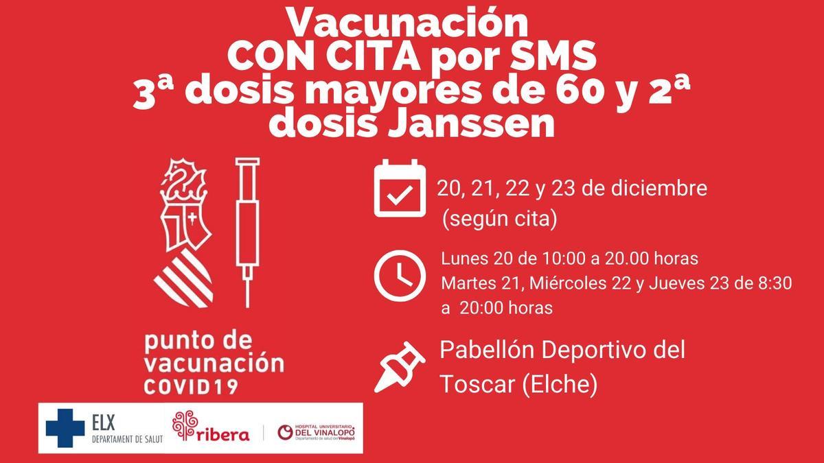 Cartel de la vacunación en el Pabellón del Toscar, en Elche