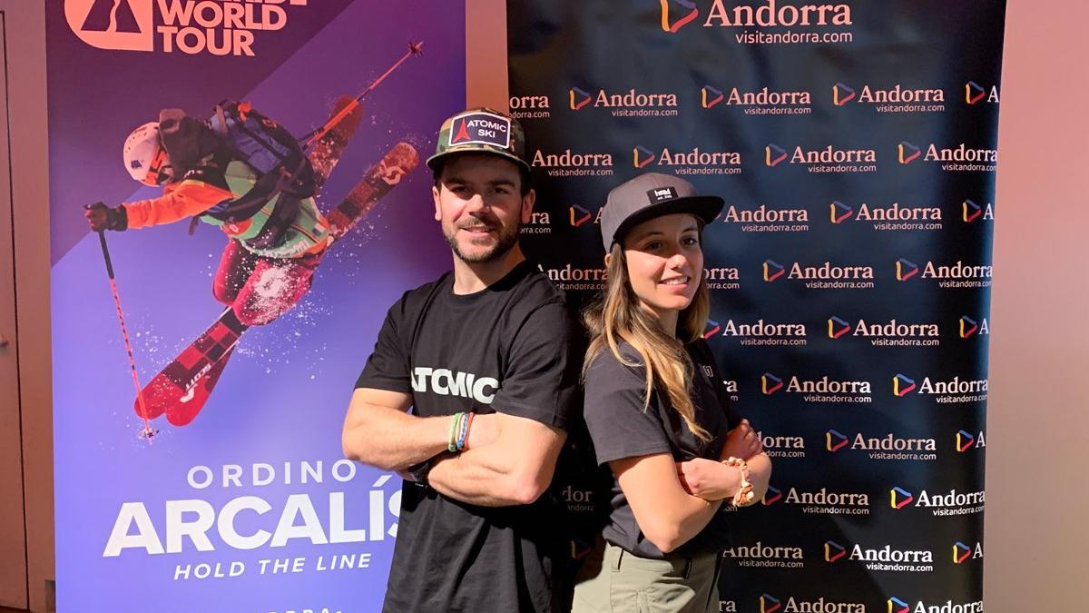 Aymar Navarro y Núria Castán en la presentación de la prueba andorrana del Freeride World Tour