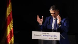 El conseller dEmpresa i Treball, Miquel Sàmper, en la presentación de la estrategia Catalunya Espai 2030