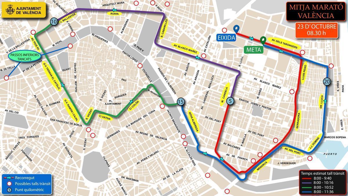 Valencia | Calles cortadas en València por la Media Maratón
