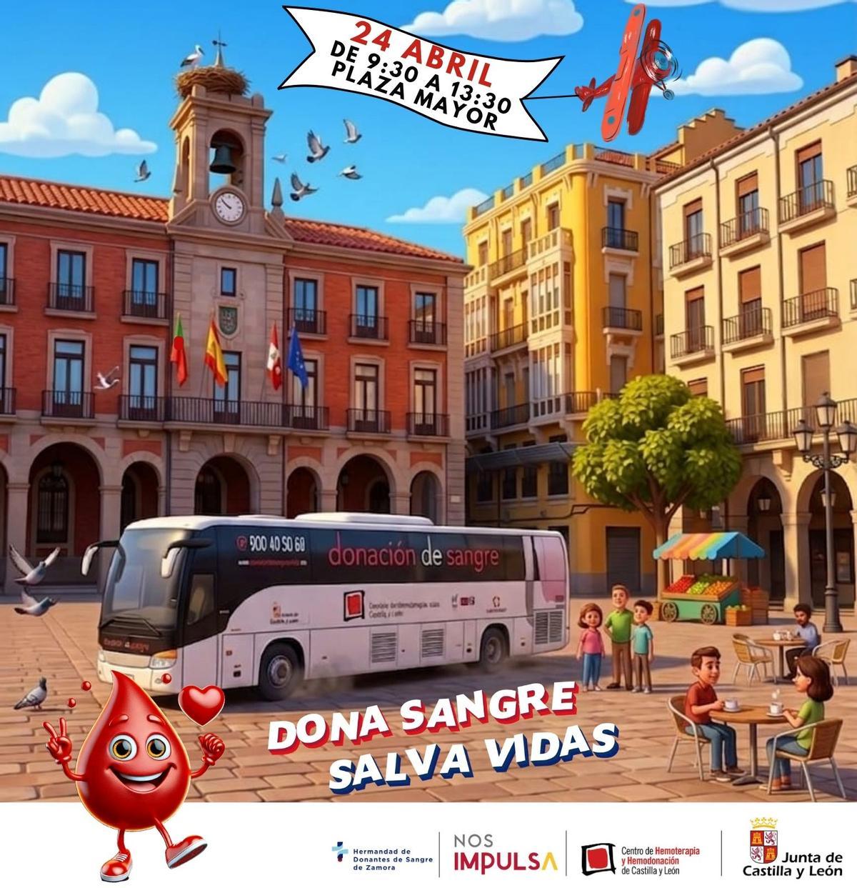 Cartel de la donación de sangre en la Plaza Mayor.