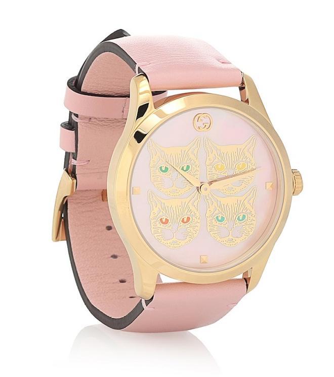 Reloj con correa de piel rosa pastel, de Gucci