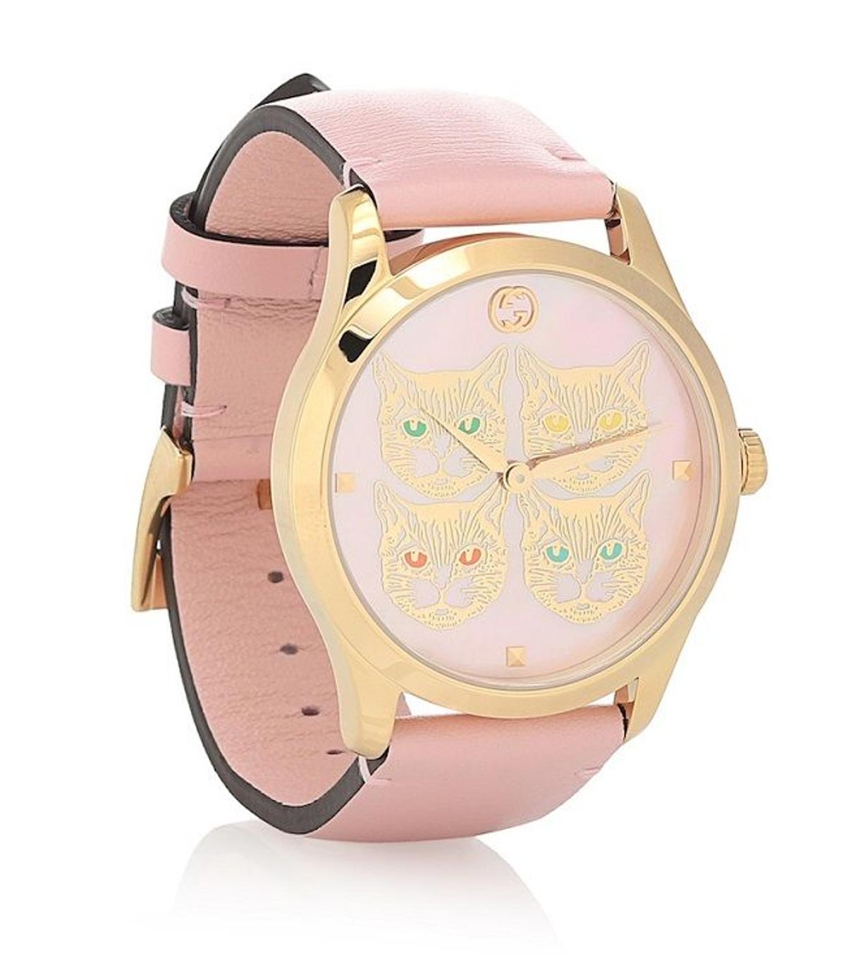 Reloj con correa de piel rosa pastel, de Gucci