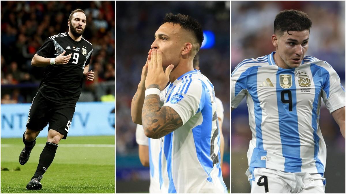 Higuaín, Lautaro y Julián, los últimos tres '9' de Argentina