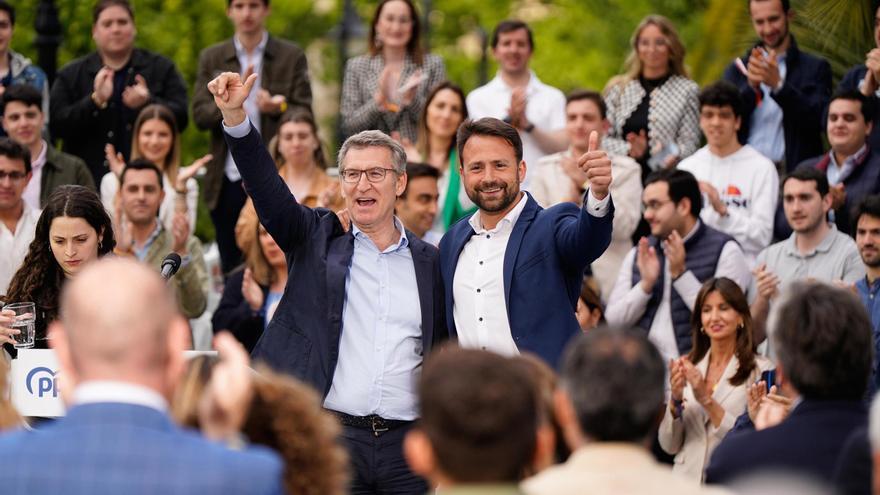 El presidente del PP, Alberto Núñez Feijoo, visita Gijón en un acto de la campaña de las elecciones europeas
