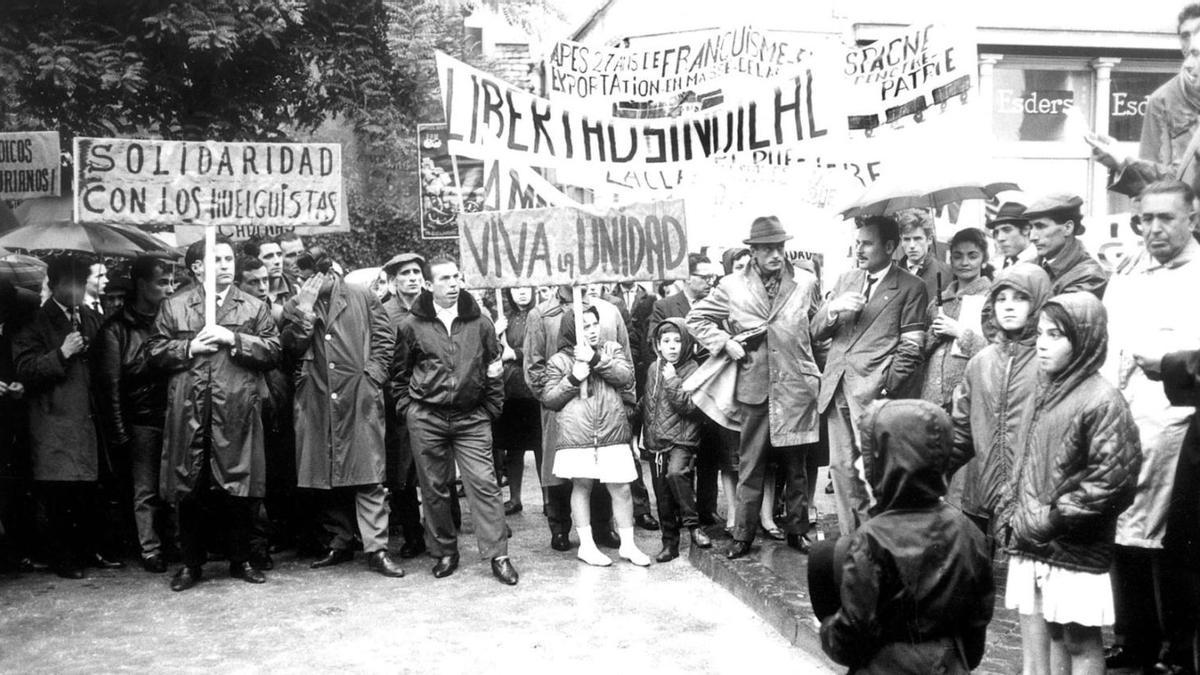 Manifestación en Bruselas en apoyo de los mineros asturianos en huelga.