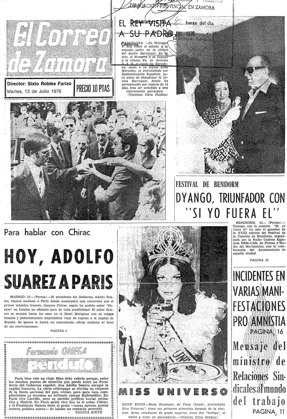 Portada de El Correo de Zamora con fecha 13 de julio de 1976.