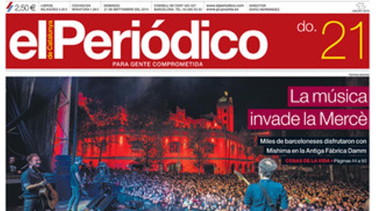 La portada de EL PERIÓDICO DE CATALUNYA (21-9-2014).