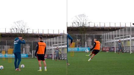 Se hace viral el golazo de Grimaldo en un entrenamiento tras los consejos de Xabi Alonso