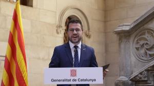 Pere Aragonès, en el Palau de la Generalitat, este domingo.