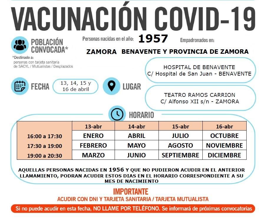 Vacunación de esta semana para los zamoranos de 64 años