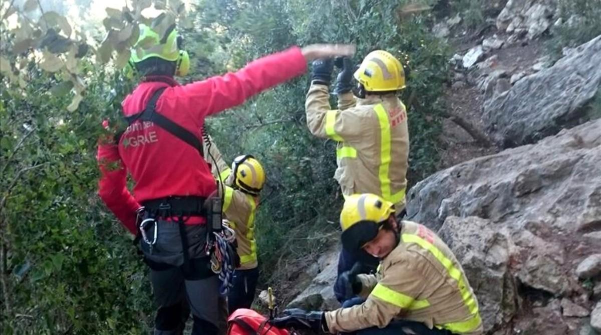 Efectius de Bombers de la Generalitat treballant a la zona de Subirats.