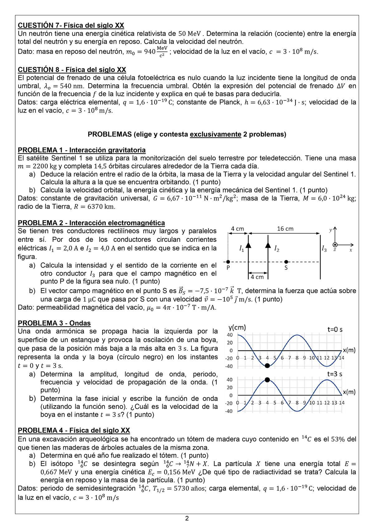 Modelo de examen de Física