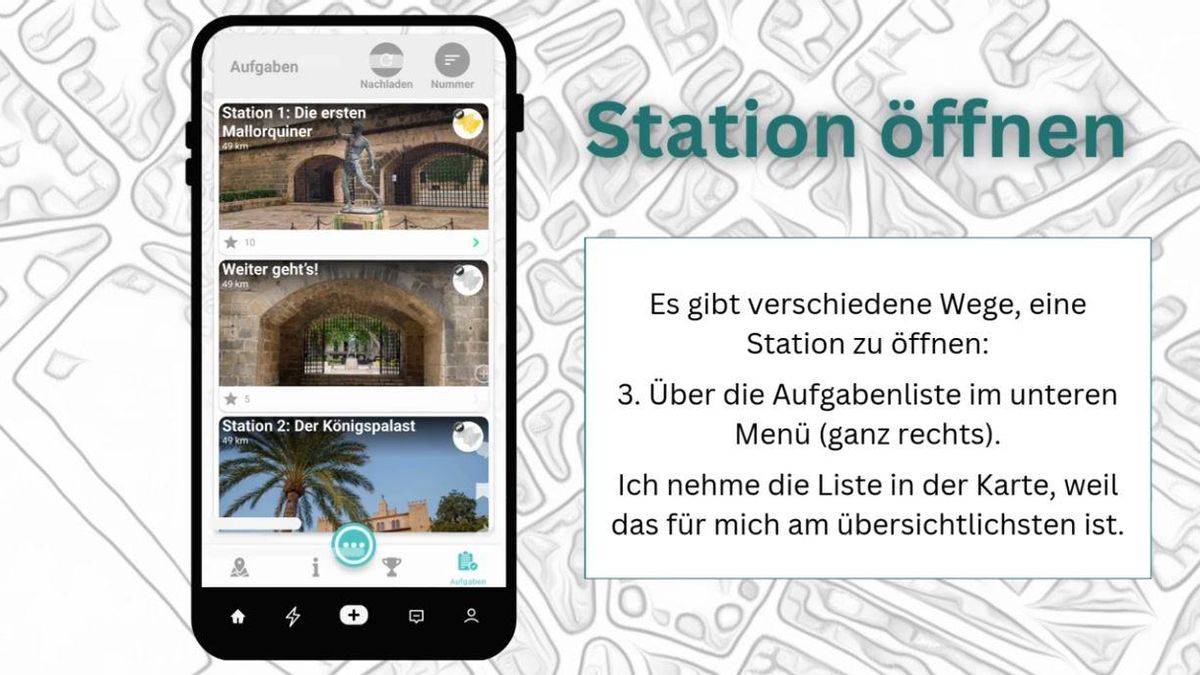 Die Schnitzeljagd ist übersichtlich auf dem Handy gestaltet.