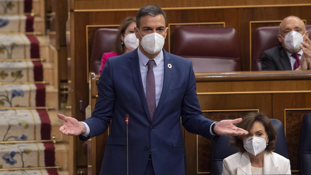 El presidente del Gobierno, Pedro Sánchez, interviene en una sesión de control al Gobierno en el Congreso de los Diputados.