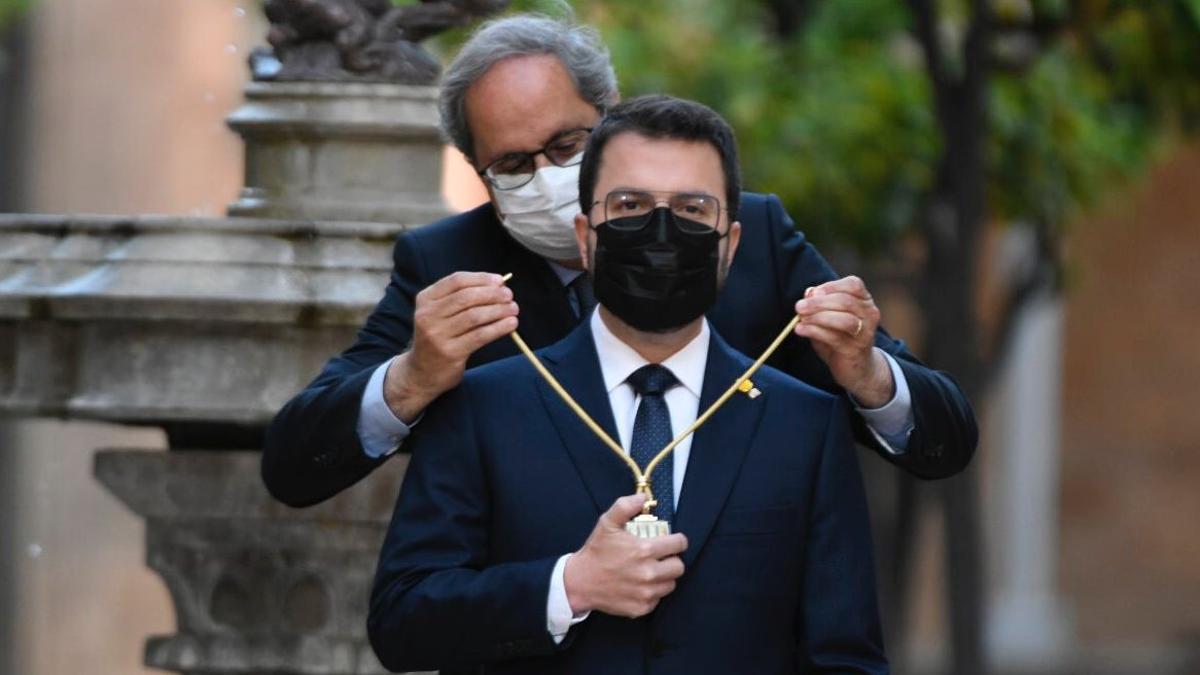 Acto de investidura en el Pati dels Tarongers del Palau de la Generalitat de Pere Aragonés como 132 President de la Generalitat de Catalunya