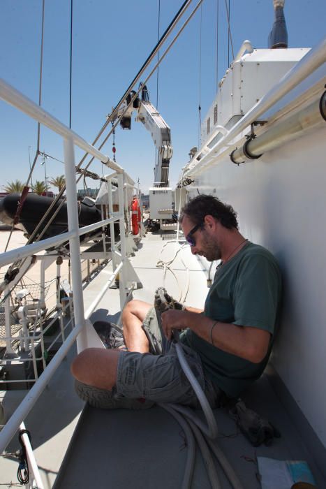 El Rainbow Warrior de Greenpeace atracado en el puerto de València.