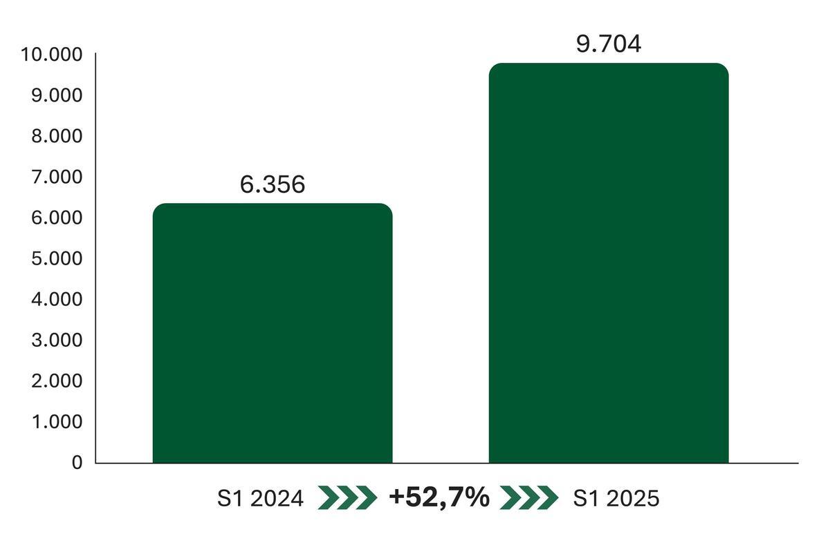 Tabla 1. Crecimiento exportaciones a zona MENA (1S 2024-1S 2025) en millones de euros