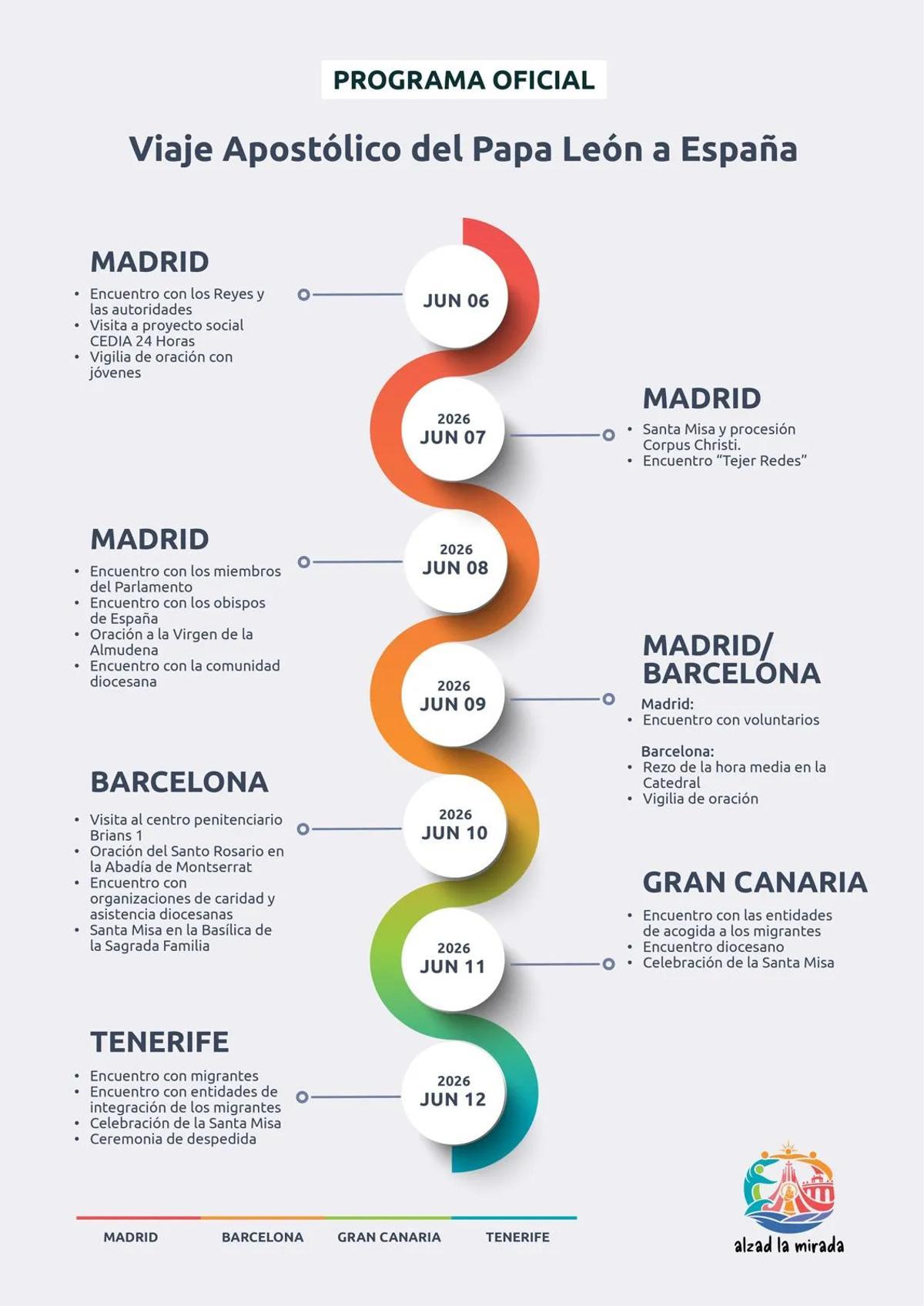 Programa oficial de la visita del Papa a España en junio.