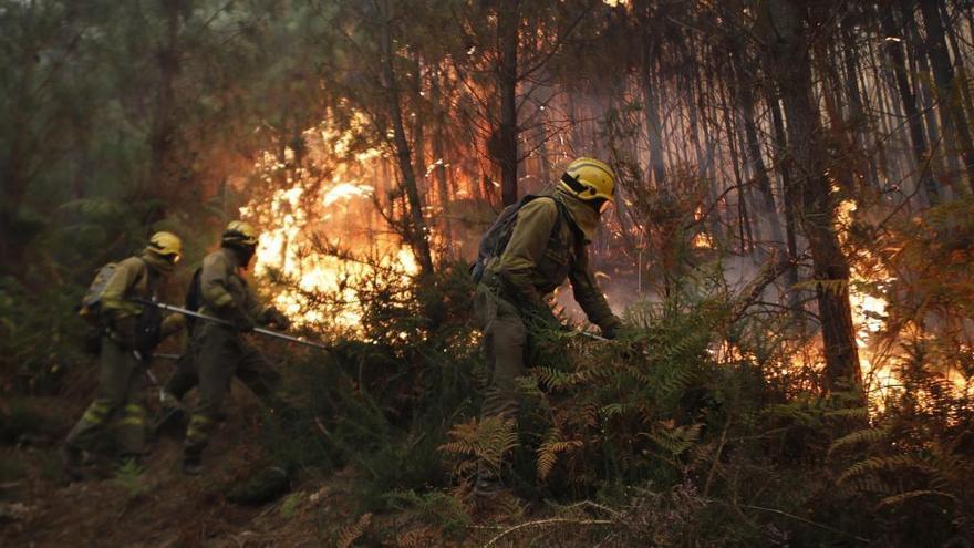 Labores de extinción en uno de los fuegos declarados durante la ola de icendios de octubre.