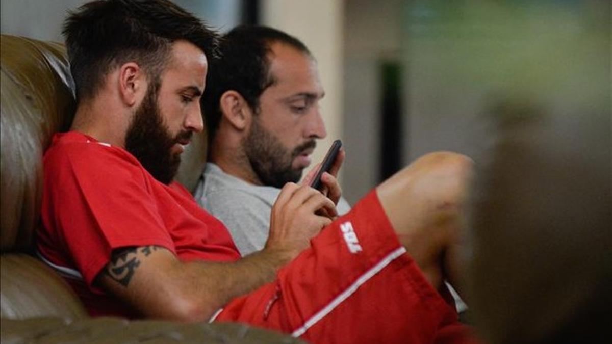 Los jugadores de Huracán ayer en el hotel