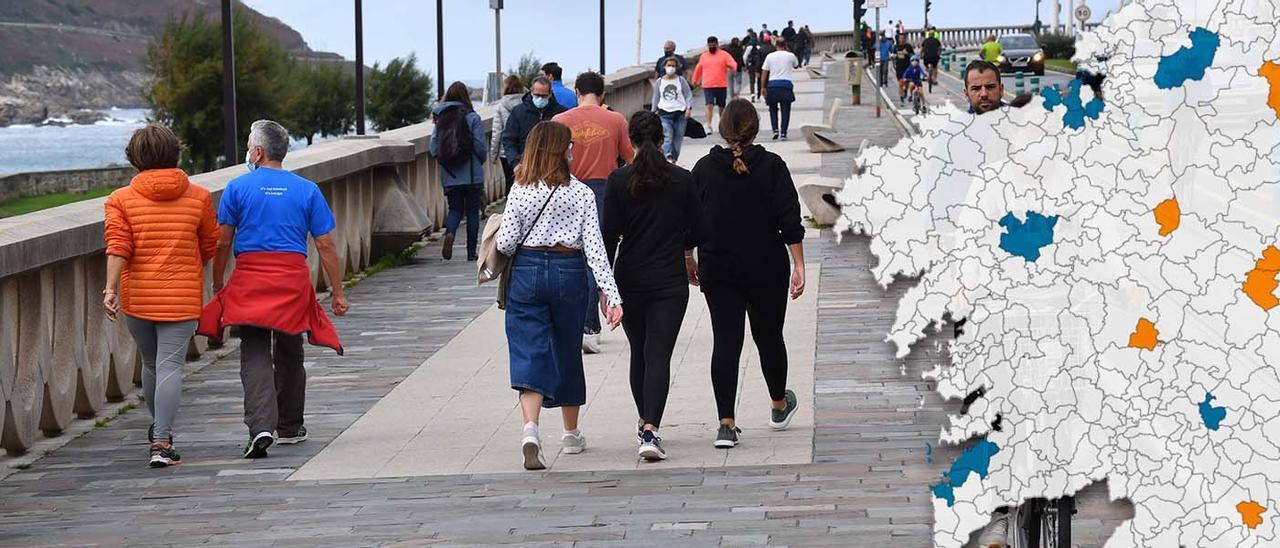 Gente paseando y haciendo deporte en el paseo marítimo de A Coruña