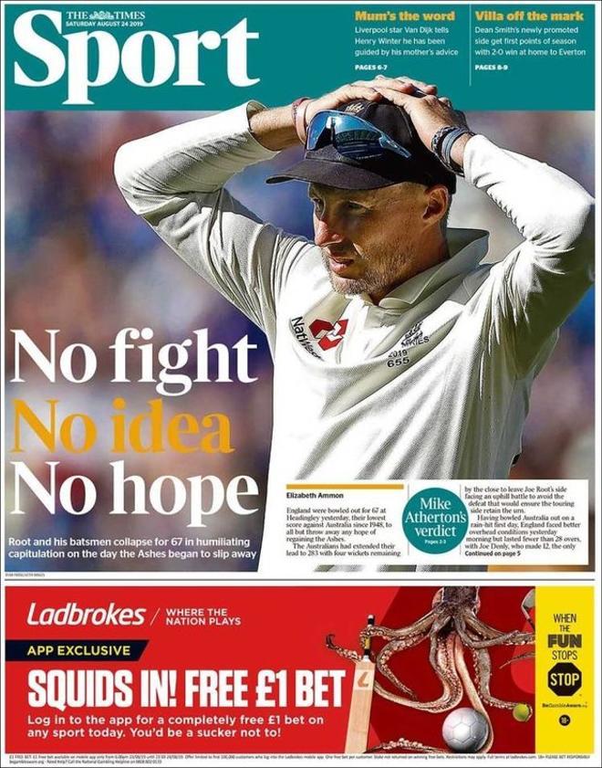 Portada del The Times, del sábado 24 de agosto de 2019