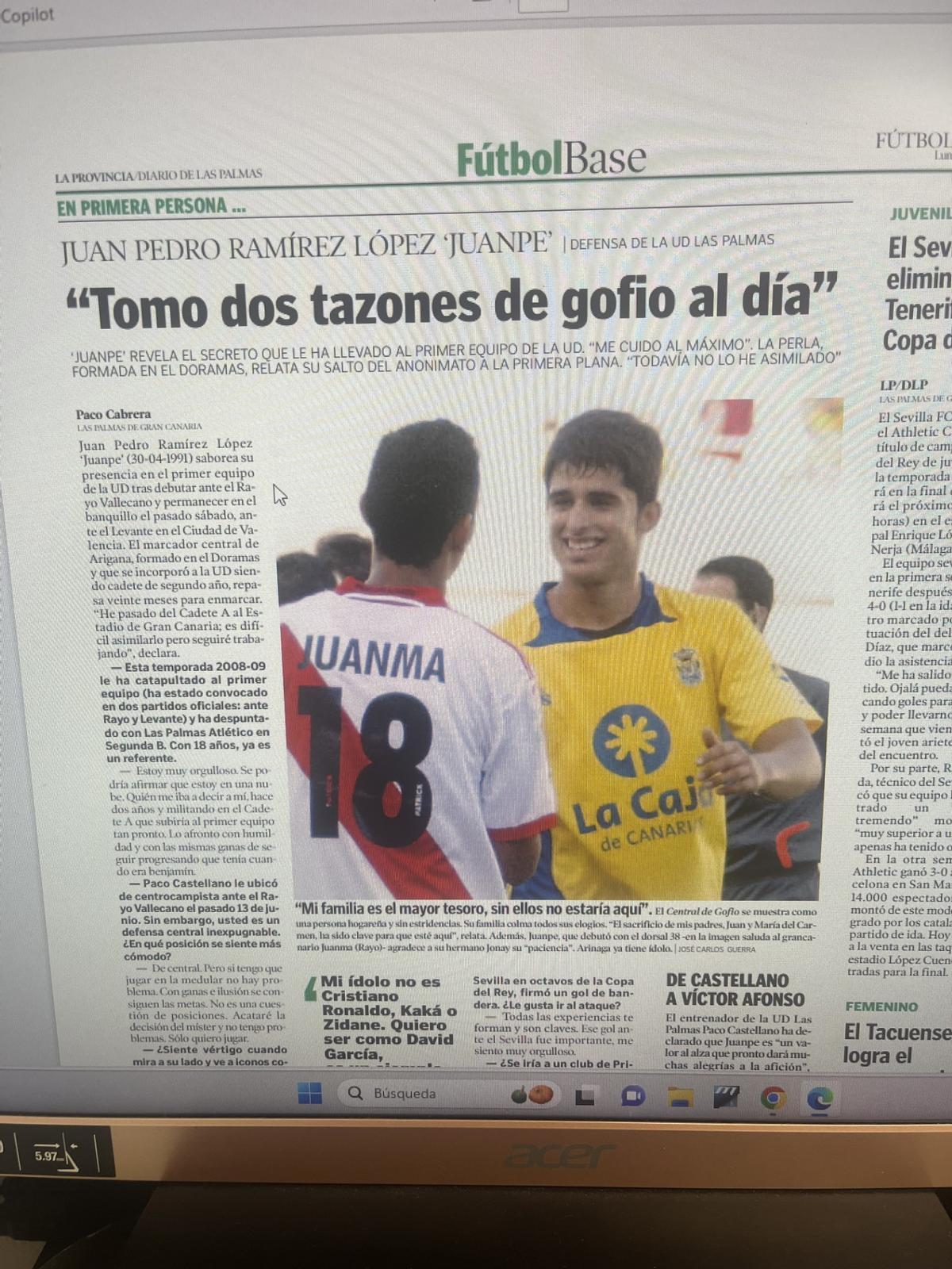 La entrevista de Juanpe a LA PROVINCIA EN 2009, tras debutar con el '38' ante el Rayo.