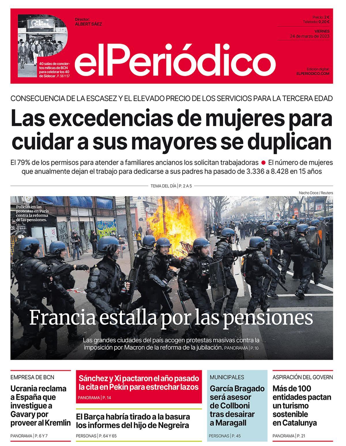 La portada d’EL PERIÓDICO del 24 de març del 2023