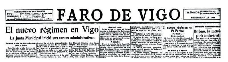 Primeras páginas de Faro de Vigo de aquellos días