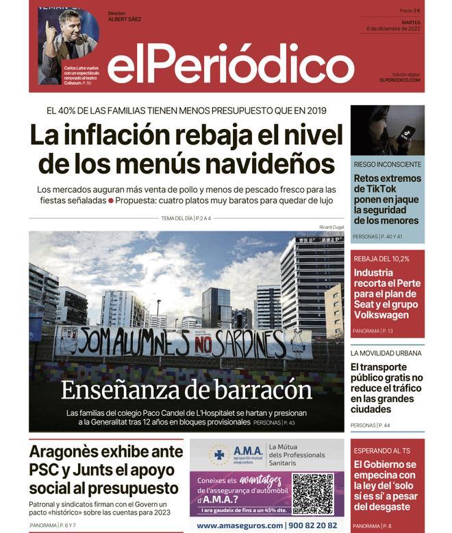 La portada d’EL PERIÓDICO del 6 de desembre del 2022