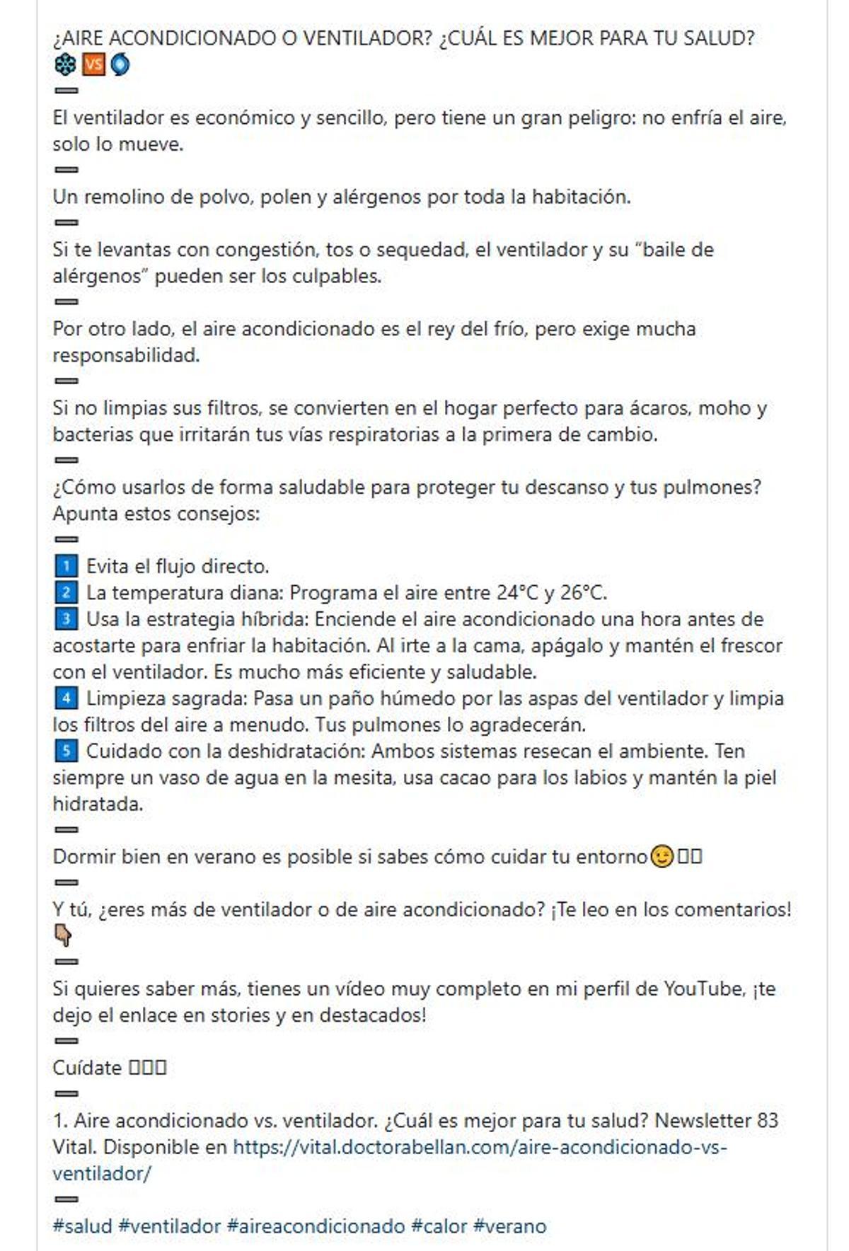 Recomendaciones publicadas en redes sociales
