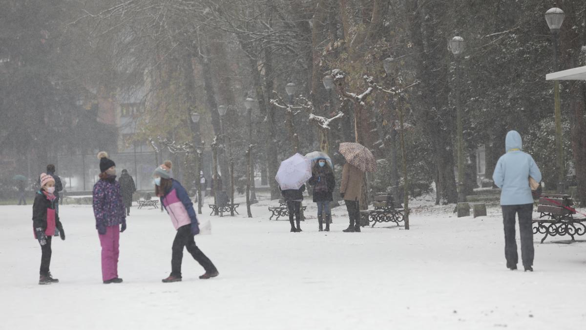 Nevada en el Parque Dorado de Sama, durante la borrasca Filomena.