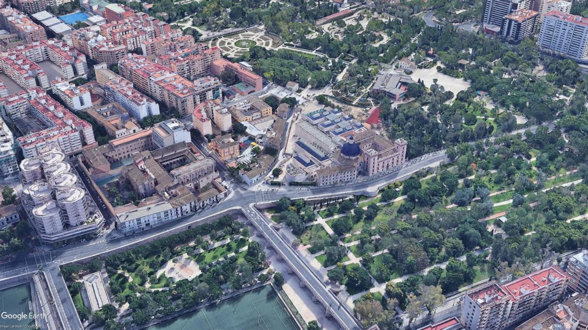 Vista aérea del Museo de Bellas Artes y su entorno.