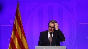 El president Artur Mas, aquest dimarts, en la compareixença de premsa que ha ofert.