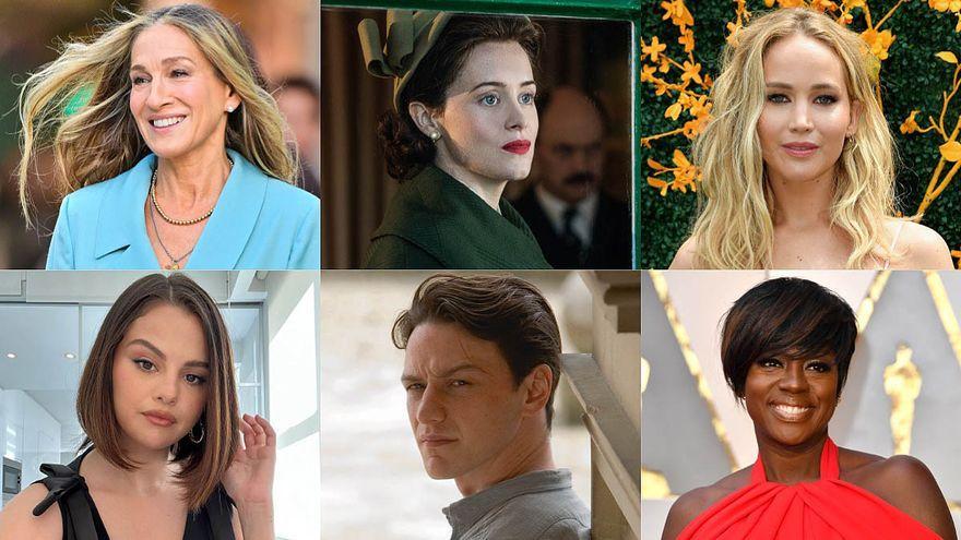 De izquierda a derecha, Sarah Jessica Parker, Claire Foy, Jennifer Lawrence, Selena Gomez, James McAvoy y Viola Davis.