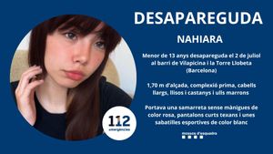 Llamamiento de los Mossos para encontrar a Nahiara, una adolescente desaparecida en Barcelona