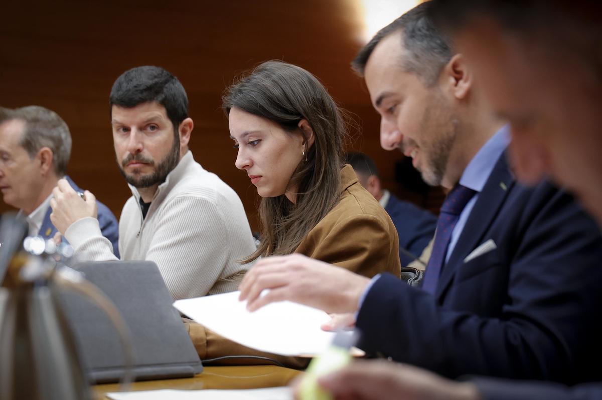 María José Calabuig, en el centro de la imagen, durante la Comisión de Obras Públicas de las Cortes.