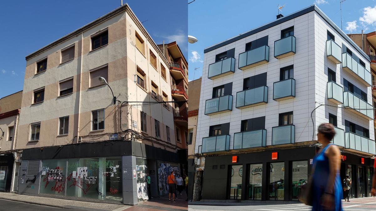 Antes y después de una vivienda rehabilitada con las ayudas del Ayuntamiento de Zaragoza en el barrio Delicias.