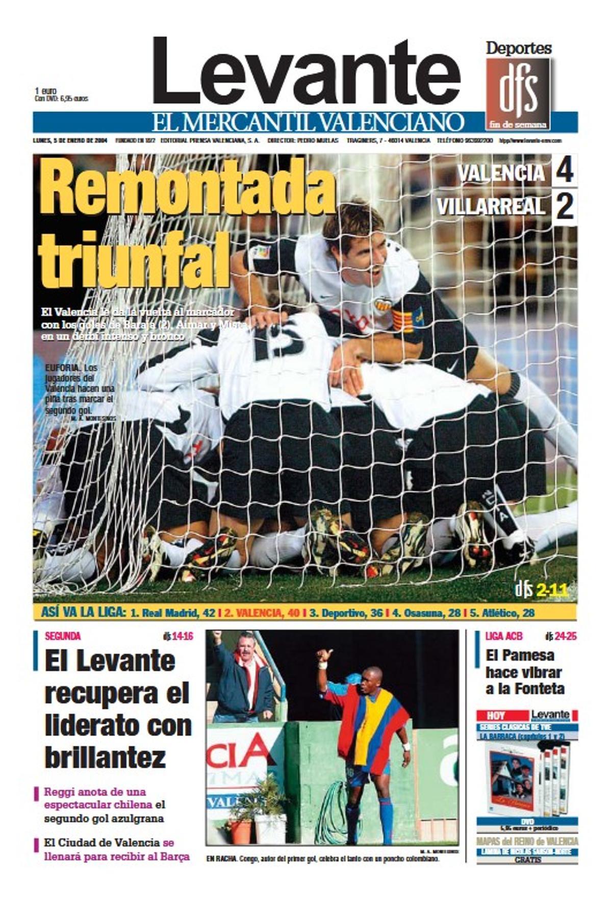 Portada de Levante-EMV del 5 de enero de 2004