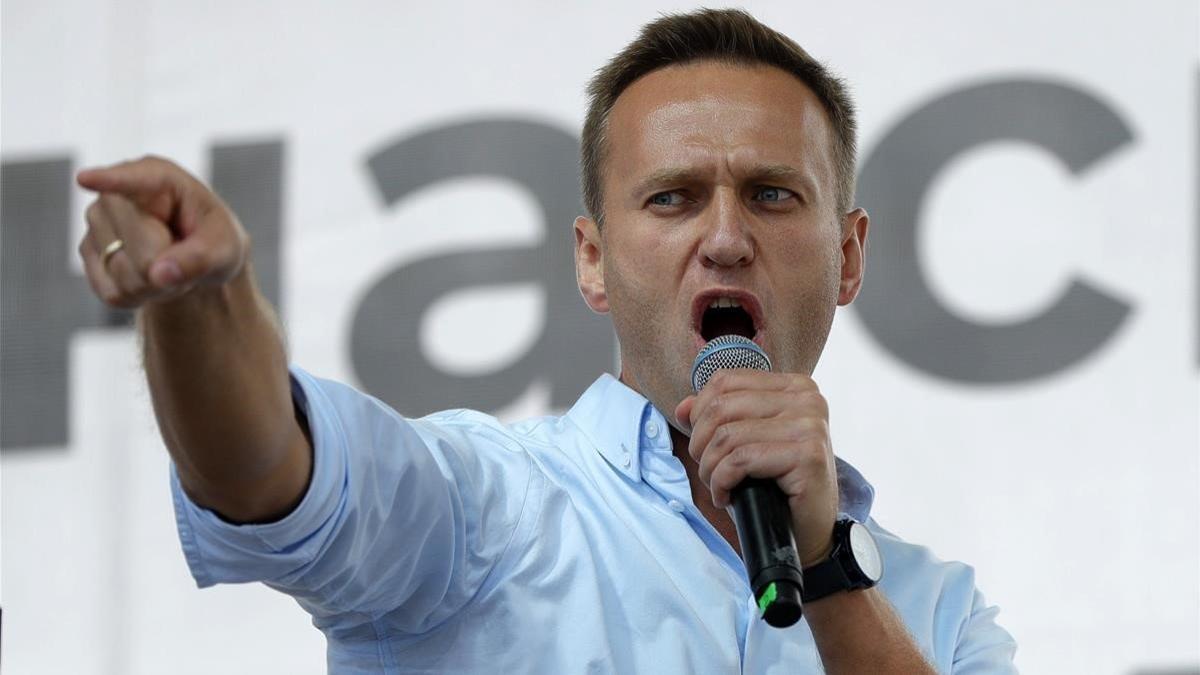 El opositor ruso Alekséi Navalni, en un mitin en Moscú en julio del 2019.