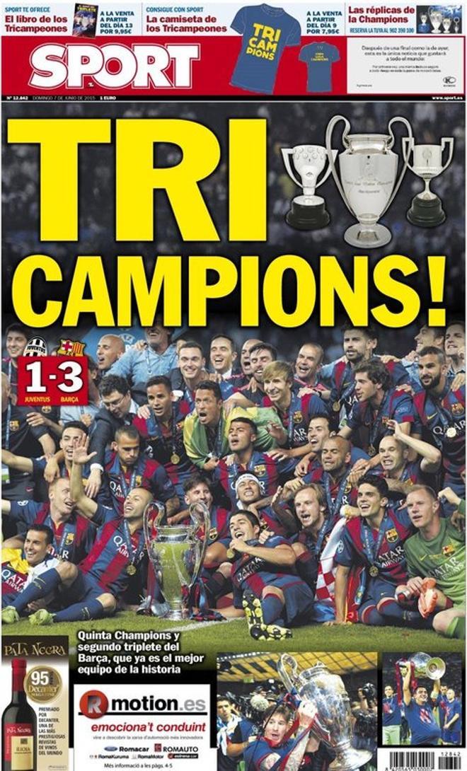 2015 - El FC Barcelona hace historia conquistando su segundo triplete tras ganar la Champions, la Liga y la Copa