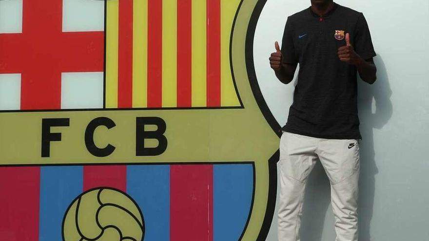 Dembèlé, durante su presentación como jugador del Barcelona.