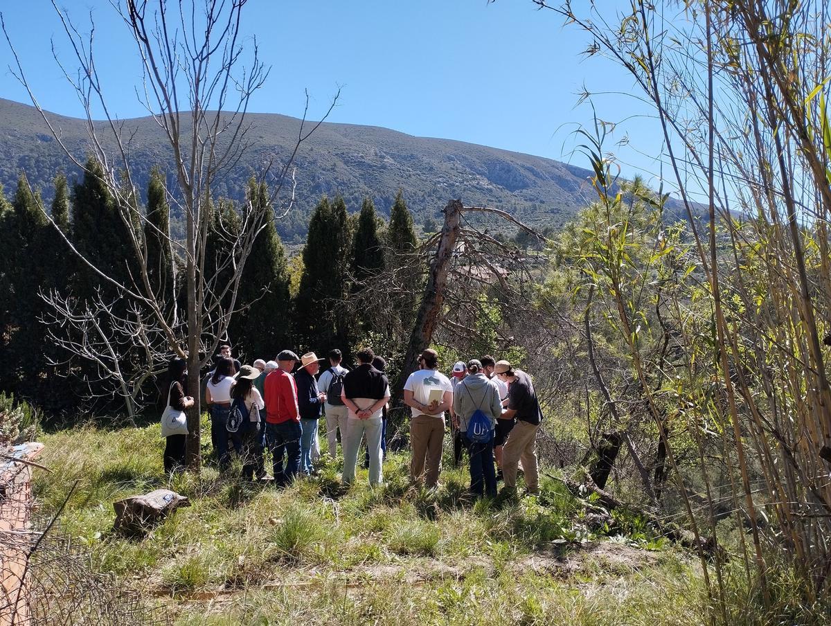Alumnos de la UA durante el trabajo de campo sobre el avance del barranco de Benillup