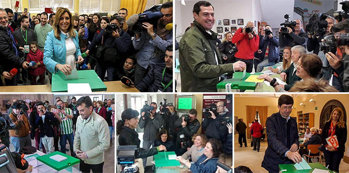 Susana Díaz (PSOE), Juan Manuel Moreno Bonilla (PP), Antonio Maíllo (IU), Teresa Rodríguez (Podem) i Juan Marín (Ciutadans).