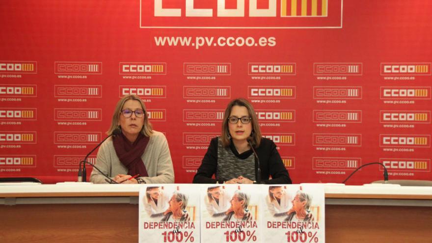 Ana Tortajada y Ana Belén Montero, de CCOO-PV, en la presentación del informe sobre dependencia