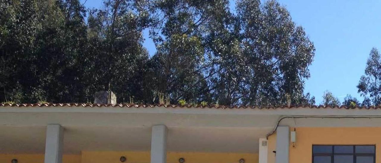 Visitantes en el bar de la playa de Aguilar, cerrado.